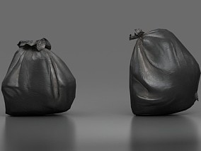 两个黑色生活垃圾袋 塑料袋 麻袋 胶袋 废弃物 厨房垃圾 3d模型