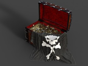 海盗船沉宝箱 一箱金币 次时代游戏宝箱 3d模型