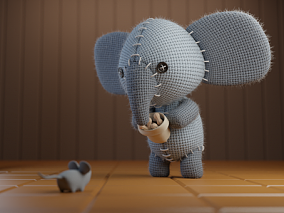 玩具布偶大象老鼠玩偶组合CG模型