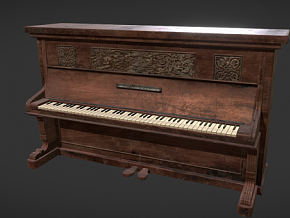 木制木质陈旧老式钢琴 古老破旧钢琴 PBR次世代 3d模型