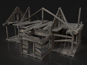 古代废墟房子建筑 破烂破旧房屋 屋子 废区 木板屋 3d模型