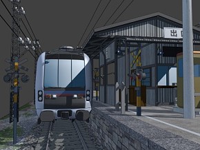 日式建筑 日式火车站 小车站 新干线 站台 电线杆