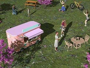 春游踏青户外野餐户外运动 团建 家庭旅游 亲子 排球 小吃车 3d模型