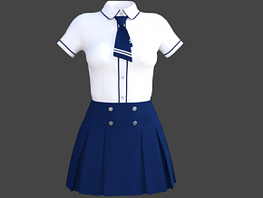 JK校服 女生学生装 制服短裙 上衣模型带骨骼 3d模型