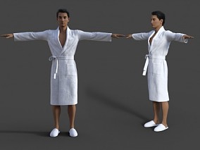 三维模型素材浴巾浴袍酒店拖鞋写实男性睡衣帅哥洗澡