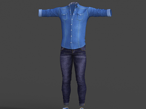 男人牛仔褂 牛仔裤 衬衣外套 全套衣服 带4K贴图骨骼权重 3d模型