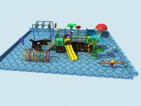水上乐园，儿童游泳池，儿童滑梯，水上滑梯 3d模型