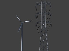 游戏场景 漫画场景 卡通场景 风车 风力发电 发电机 电塔 铁塔 铁架子 高塔 架子 高压线