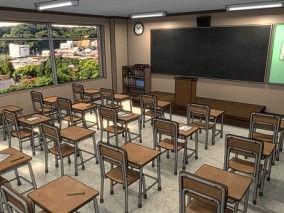 室内教室 室内场景 blender 学校 教室  房间  桌椅 黑板