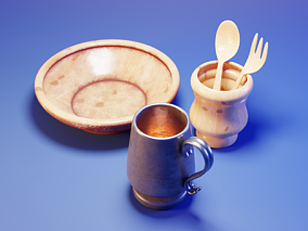 餐具  器皿   碗  杯子  叉子  勺子 3d模型