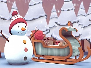 多种文件格式 冬季场景 圣诞树 雪人 圣诞礼物车 卡通场景 3d模型