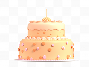 暖色水果蛋糕 卡通生日蛋糕素材3d元素