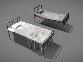 旧病床 铁架床 简易床铺 游戏素材 老式床 旧床