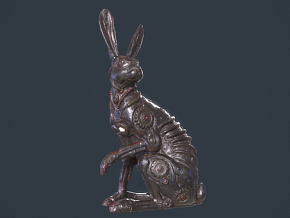蒸汽朋克兔子雕像 机械金属动物 机器兔子