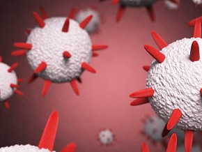 红色细胞病毒背景 病毒 细胞 细菌 抗疫 疫情 医学模型 卡通广告元素