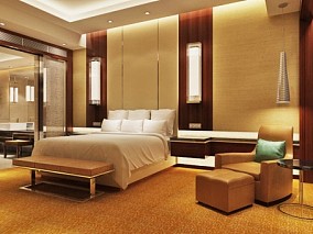 现代风格酒店 客房大床房设计效果图 3d模型