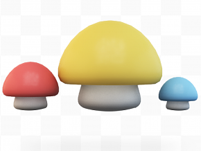 红色，黄色，蓝色 植被真菌 三维创意小蘑菇素材