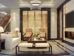 跃层复式 中式风格装修 会客厅 沙发 吊灯 现代风格客厅 奢华客厅 迎客厅 室内装饰装修