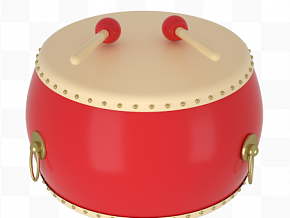 黄皮面鼓 乐器 中国风红色牛皮鼓模型