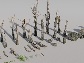 苔藓生物 枯树 枝枯 树干 石头 3D模型苔藓植物模型苔藓模型