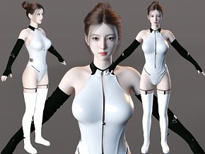真实女人写实人物韩式美女成熟少妇女特工女警察未来战士科幻皮甲