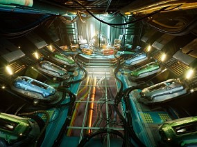 宇宙空间站 科幻未来飞船内舱 赛博朋克 休眠舱 探索者号 UE5