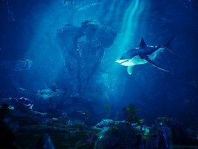 海底 水世界  卡通 风格化 海底 悬崖 岩石 世界 水母 珊瑚 鲨鱼 UE４　UE5虚幻引擎