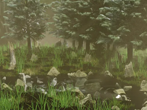 模块化 森林场景 大自然 植物 高精度 小水沟 3D模型