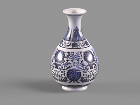 花瓶建模作业 四边面瓶子 青花瓷 陶瓷 古代瓷器