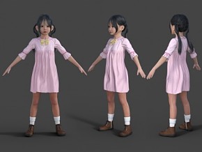 可爱小女孩 小学生 女同学 连衣裙 休闲时尚服装 写实女儿童 虚拟人物角色