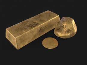 黄金 金条 金块 古代货币 金砖 金子 PBR材质 次世代 财宝 金钱