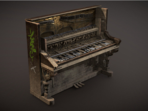 破旧的钢琴 破碎古董家具  木制木质陈旧老式钢琴 古老破旧钢琴