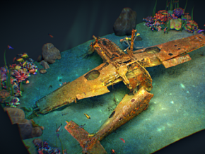 卡通厂家  破碎的飞机 垂落 海边的残骸  胡泊 3D模型