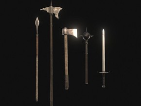 中世纪长矛 中世纪板斧 中世纪斧头 中世纪长剑 中世纪的武器包