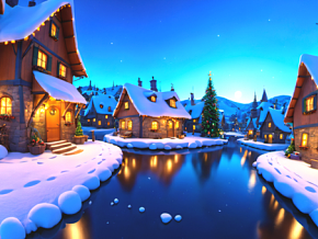 全景图 卡通场景 天空盒  大自然美景 风景  童话世界 卡通城镇 乡村 圣诞雪景 VR