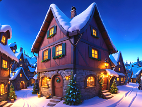 乡村 圣诞雪景 天空盒 全景图 卡通场景 大自然美景 风景 童话世界 卡通城镇  VR