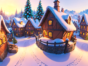 童话世界 卡通城镇 天空盒 全景图 卡通场景 大自然美景 风景  乡村 圣诞雪景 VR