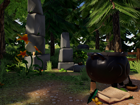 UE4 虚幻5 卡通 风格化 自然 森林 遗迹 巫师 领地 植物 石头 场景 3D模型