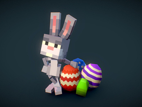 复活节兔子 卡通 动画 像素模型 low poly