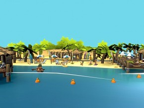 海岛度假村 动画海滩 沙滩 夏季 旅游景区 卡通场景