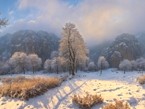 冬季雪景天空盒 全景图 卡通场景 大自然美景 风景 虚拟现实 童话世界 森林 山林 VR HDR