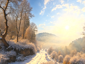 雪林天空盒 全景图 卡通场景 大自然美景 风景 虚拟现实 森林 冬季雪景 山林 VR HDR