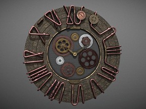 蒸汽朋克铜管挂钟 创意时钟 钟表 挂钟 PBR材质 机械钟表 蒸汽朋克风格 场景素材