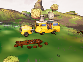 卡通风格化户外 水彩 描边 森林 草地 拉面 餐车 美食 场景 3D模型 UE4 虚幻5
