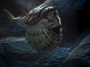 外星河豚 外星 海洋 怪物 鱼类 深海 生物 奇异 怪异 恐怖 水族馆 鱼 配置绑定动画