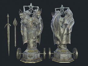 PBR 次世代 恐怖青铜雕塑 双皇象棋雕像