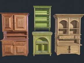 欧式复古家具 木制柜子 书柜 壁柜 PBR 次世代