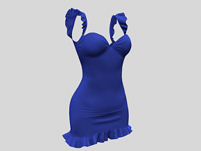 褶边装饰  迷你卡米连衣裙  裙子 次世代 PBR 个性 服饰 时尚  连衣裙 蓝色 短裙