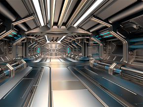 科技空间 科幻走廊 飞船走廊 太空舱 太空基地 太空站 过道 机库 未来停车站 空间站