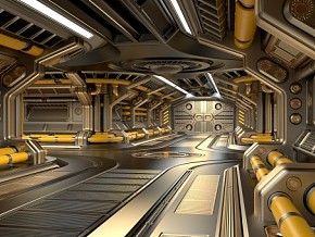 科技空间 科幻走廊 飞船走廊 太空舱 太空基地 太空站 过道 机库 未来停车站 空间站